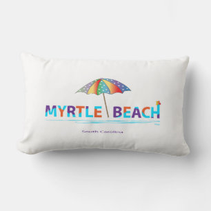 Myrtle Beach, SC with Umbrella Graphic Lumbar Pillow