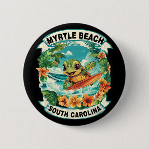Myrtle Beach South Carolina Cute Sea Turtle Surfin Button