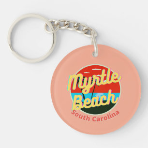 Myrtle Beach South Carolina Retro Sunset Keychain