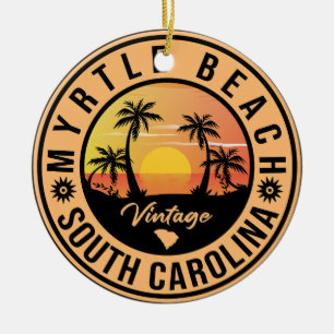 Myrtle Beach South Carolina Retro Sunset Souvenir Ceramic Ornament