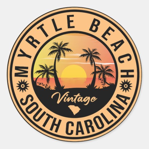 Myrtle Beach South Carolina Retro Sunset Souvenir Classic Round Sticker