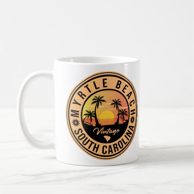 Myrtle Beach South Carolina Retro Sunset Souvenir Coffee Mug (Left)