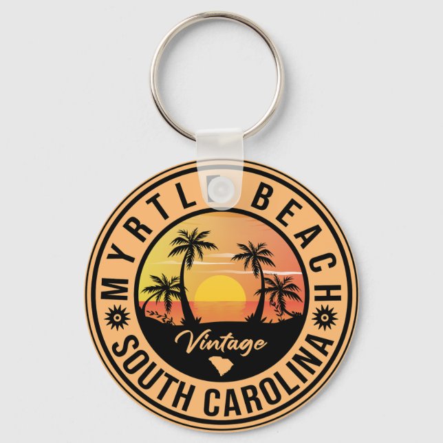 Myrtle Beach South Carolina Retro Sunset Souvenir Keychain (Front)