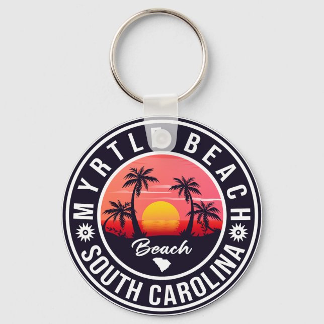 Myrtle Beach South Carolina Retro Sunset Souvenir Keychain (Front)