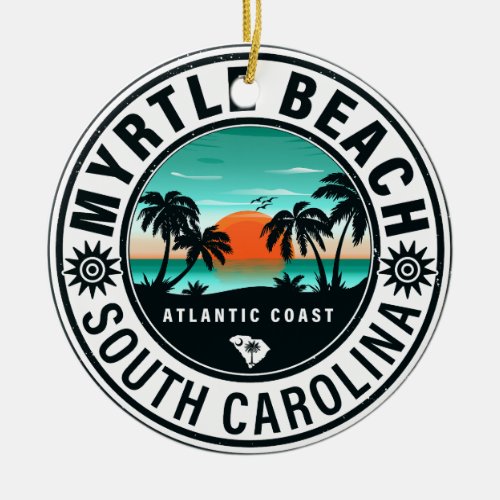 Myrtle Beach South Carolina Retro Sunset Souvenirs Ceramic Ornament