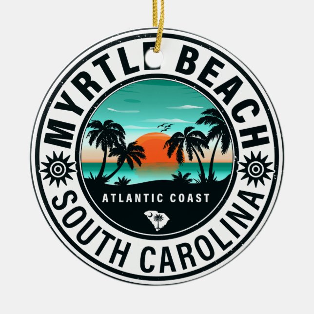 Myrtle Beach South Carolina Retro Sunset Souvenirs Ceramic Ornament (Front)