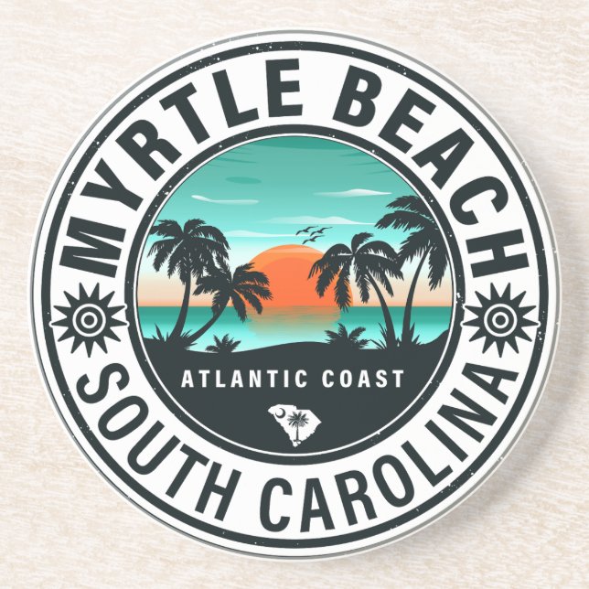 Myrtle Beach South Carolina Retro Sunset Souvenirs Coaster (Front)