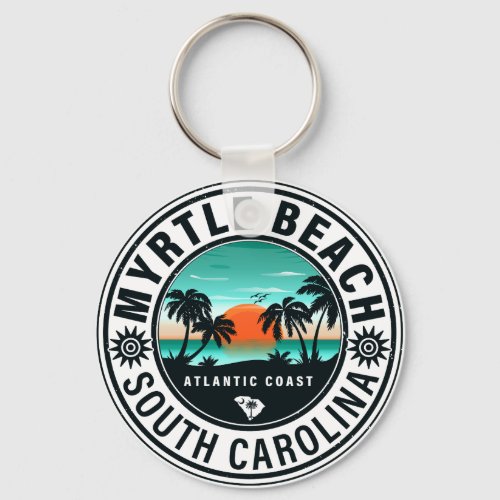 Myrtle Beach South Carolina Retro Sunset Souvenirs Keychain
