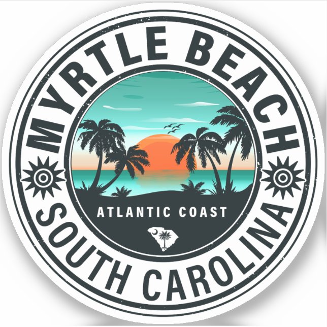 Myrtle Beach South Carolina Retro Sunset Souvenirs Sticker (Front)