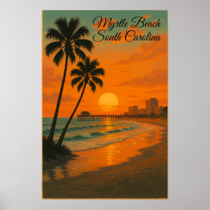 Myrtle Beach, South Carolina Retro Tourism Travel Poster
