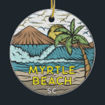 Myrtle Beach South Carolina Vintage Ceramic Ornament<br><div class="desc">Myrtle Beach hand drawn illustration with mountains and ocean waves in the background. Perfect for anyone who loves to visit Myrtle Beach.</div>