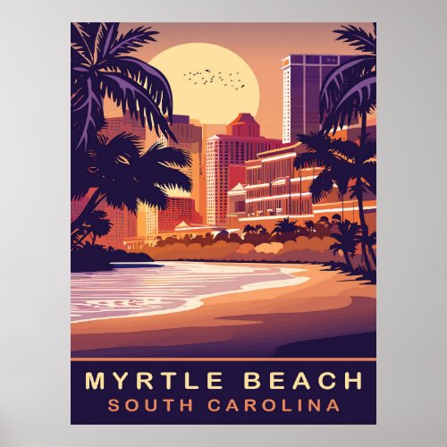 Myrtle Beach Sunset South Carolina Travel Poster