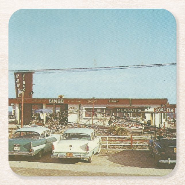 Myrtle Beach, Vintage View Square Paper Coaster (Front)