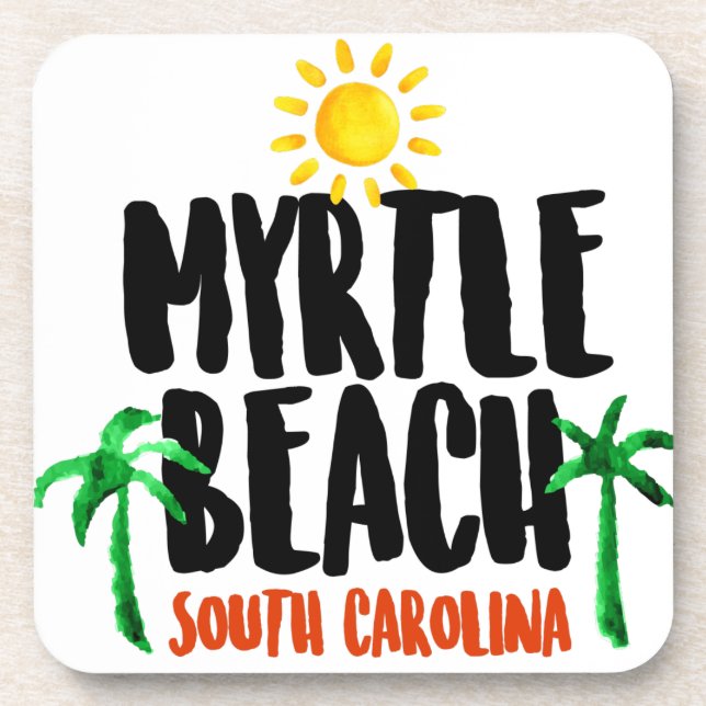 Myrtle Beach Watercolor Beverage Coaster (Front)