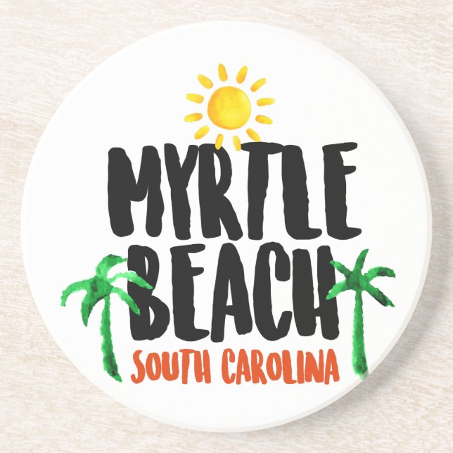 Myrtle Beach Watercolor Sandstone Coaster (Front)