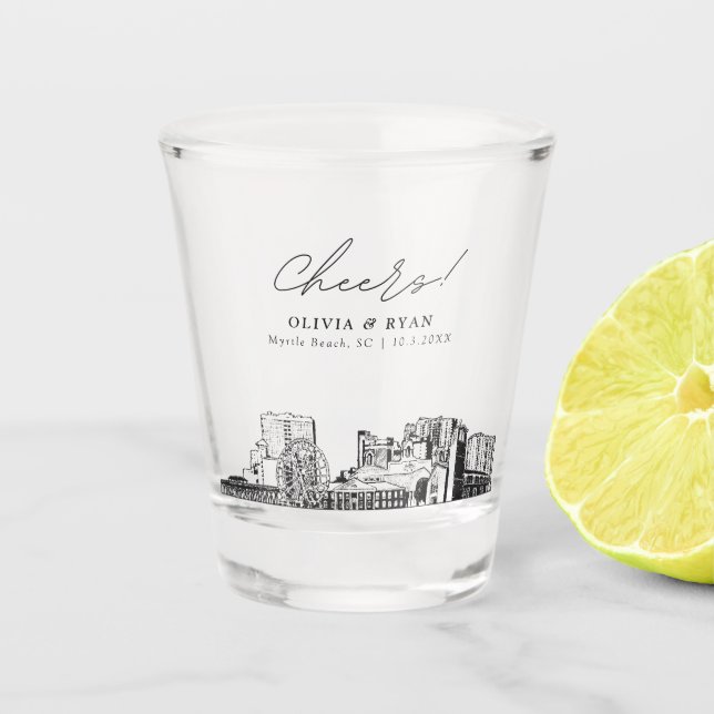 Myrtle Beach Wedding Favor Cheers Shot Glass (Front)