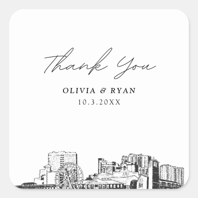 Myrtle Beach Wedding Landmarks Favor Thank You Square Sticker (Front)