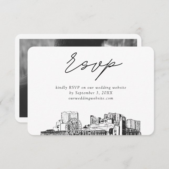 Myrtle Beach Wedding Minimalist Sketch RSVP Enclosure Card (Front/Back)