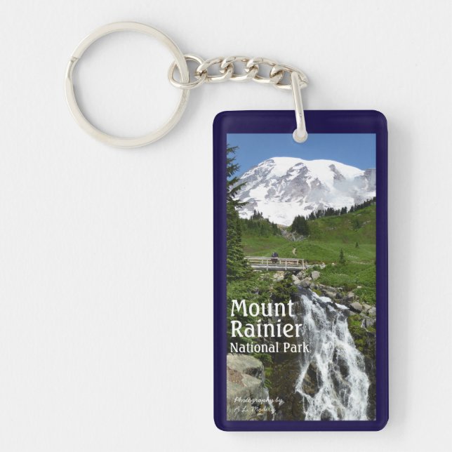 Myrtle Falls (Mount Rainier N.P.) with text Keychain (Front)