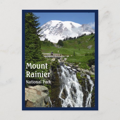 Myrtle Falls Mount Rainier NP with text Postcard