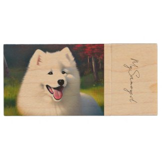 MySamoyed Personalized Gift Idea Cute Samoyed Wood Flash Drive