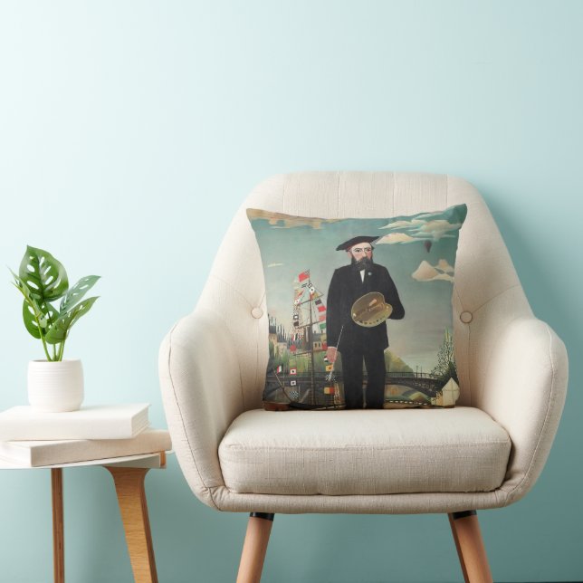 Myself Portrait Landscape 1890, Henri Rousseau Throw Pillow (Chair)
