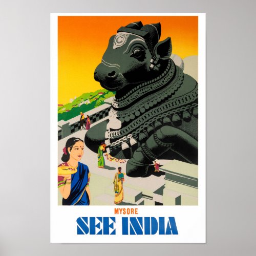 Mysore See India Vintage Travel Poster