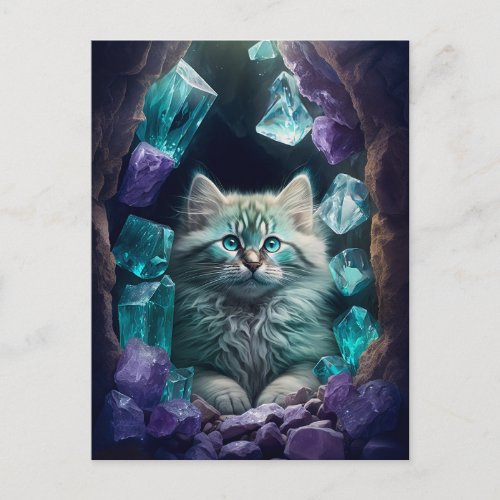 Myst the White Cat of the Fluorite Cave Postcard
