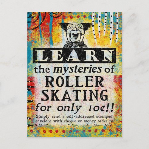Mysteries of Roller Skating Postcard _ Funny Retro