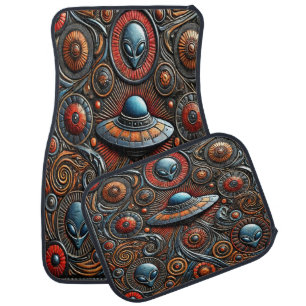 Mysterious Alien Craft in a Colorful Cosmic Design Car Floor Mat