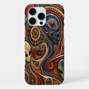 Mysterious Alien Encounter in Vibrant Cosmic Art iPhone 16 Pro Max Case