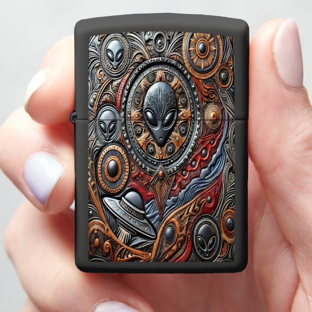 Mysterious Alien Encounters in Cosmic Realms Zippo Lighter (In Hand)