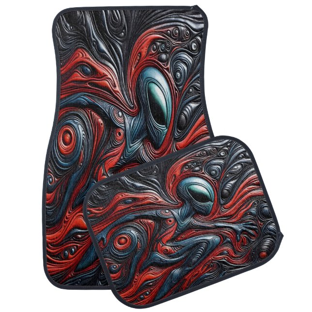 Mysterious Alien Figure in Vivid Cosmic Swirl Car Floor Mat (Set)
