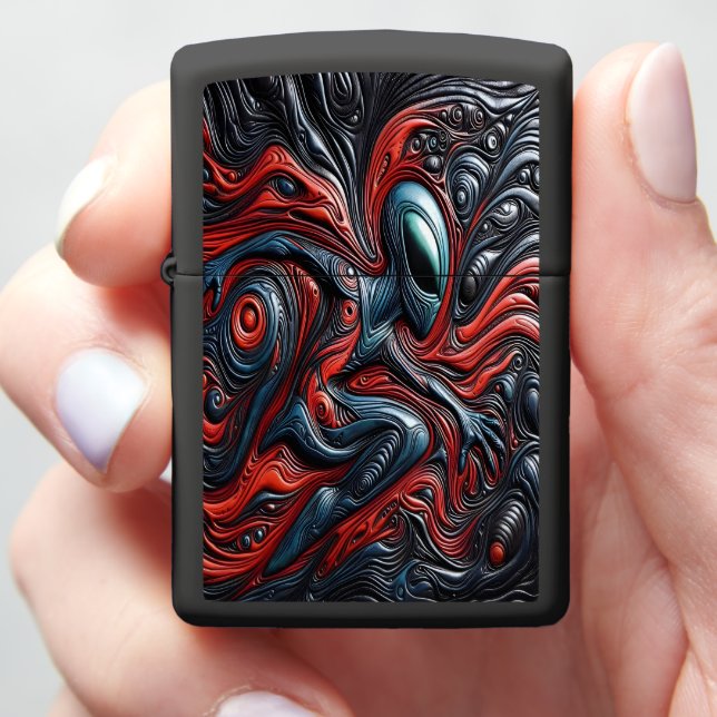 Mysterious Alien Figure in Vivid Cosmic Swirl Zippo Lighter (In Hand)