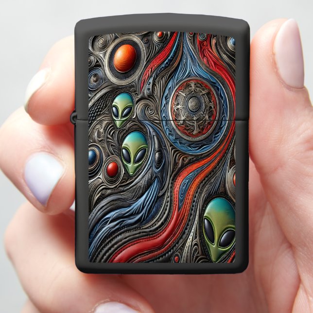 Mysterious Alien Meeting in Cosmos Zippo Lighter (In Hand)