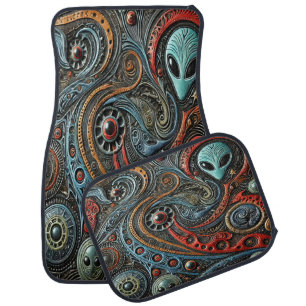 Mysterious Alien Patterns in Cosmic Design Car Floor Mat