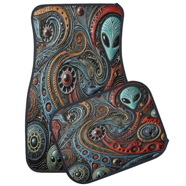 Mysterious Alien Patterns in Cosmic Design Car Floor Mat (Set)