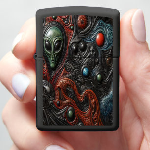 Mysterious Alien Presence in Cosmic Art Zippo Lighter
