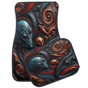 Mysterious Alien Presence in Vivid Cosmic Art Car Floor Mat