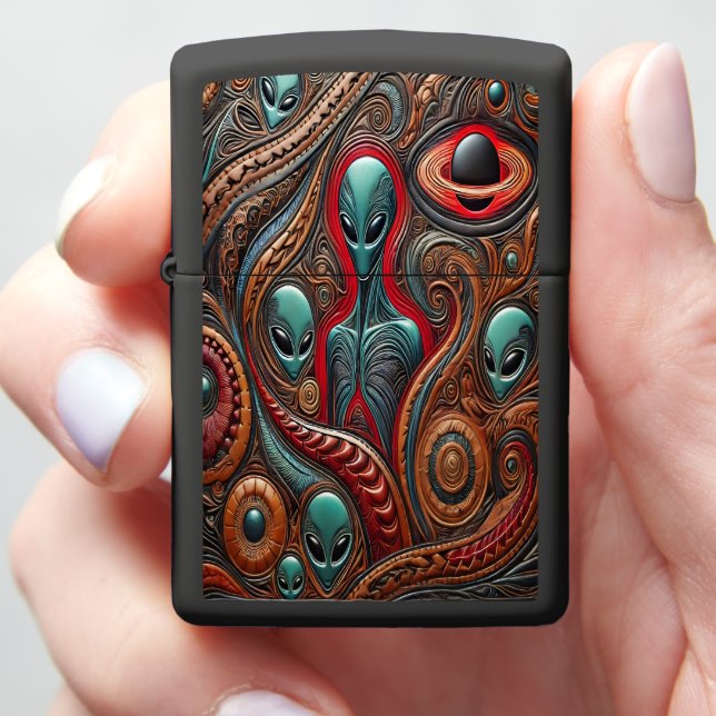 Mysterious Aliens Entwined With Cosmic Elements Zippo Lighter (In Hand)