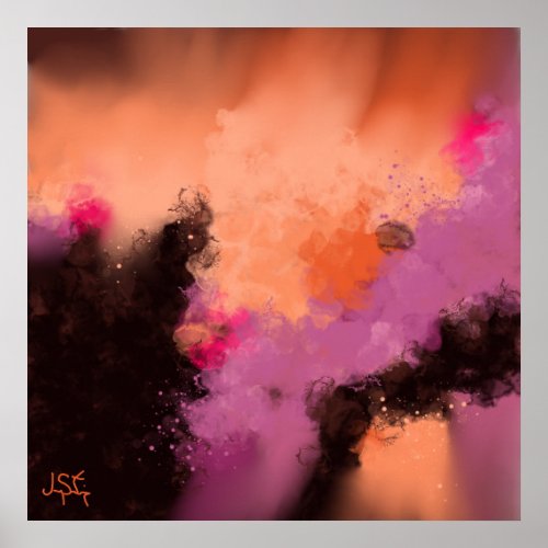 Mysterious Beauty _ Orange Coral Violet Abstract Poster