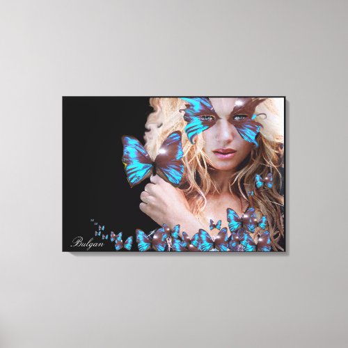 MYSTERIOUS BEAUTY WITH BLUE BUTTERFLY CANVAS PRINT