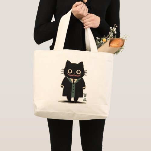  Mysterious Black Cat in Pop Culture Suit Large Tote Bag