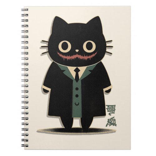 Mysterious Black Cat in Pop Culture Suit Notebook