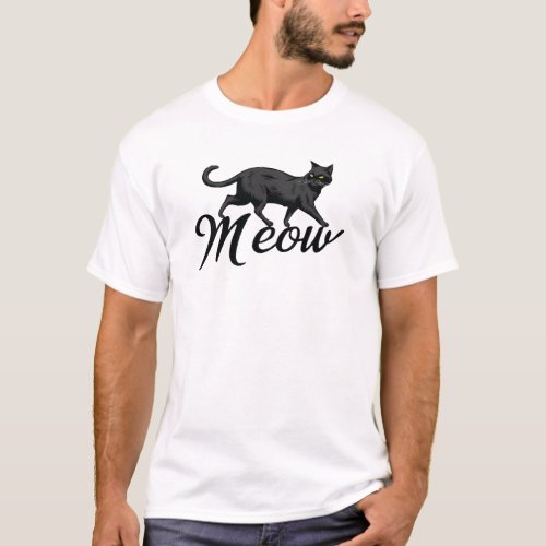Mysterious Black Cat with Yellow Eyes _ Meow Desig T_Shirt
