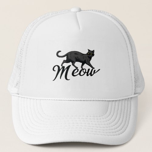 Mysterious Black Cat with Yellow Eyes _ Meow Desig Trucker Hat
