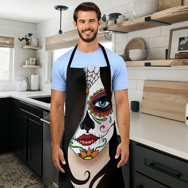 Mysterious Black Elegant Sugar Skull Portrait Apron (Creator Uploaded)