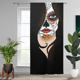 Mysterious Black Elegant Sugar Skull Portrait Blackout Curtains