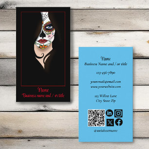 Mysterious Black Elegant Sugar Skull Portrait Business Card