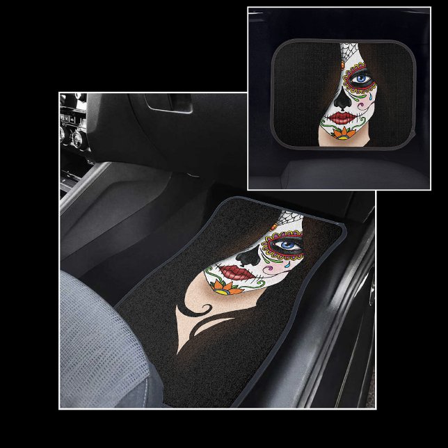 Mysterious Black Elegant Sugar Skull Portrait Car Mat (Creator Uploaded)